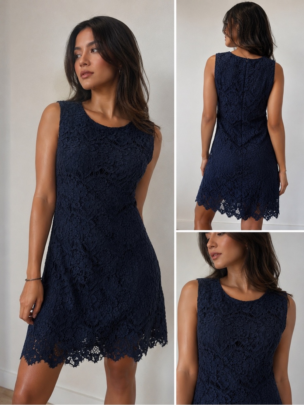 Vince Camuto Navy Sleeveless Lace A-Line Dress